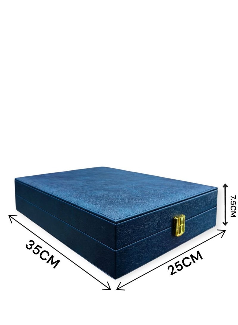 Al Seraj Luxury Jewelry Organizer Set for Women – Premium Rexine & Soft Suede Jewellery Box with Removable Bangle Holder | Necklace, Ring, Earring, Bracelet Storage | Blue (35×25×7.5 cm) - Image 2